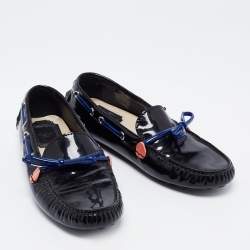Pre Owned Dior Black Patent Leather Bow Loafers Size 35