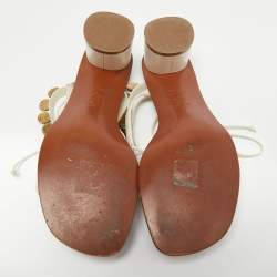 Pre Owned Dior White Leather Zodiac Ankle Tie Sandals Size 38