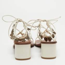 Pre Owned Dior White Leather Zodiac Ankle Tie Sandals Size 38