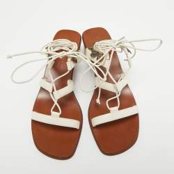Pre Owned Dior White Leather Zodiac Ankle Tie Sandals Size 38