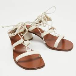 Pre Owned Dior White Leather Zodiac Ankle Tie Sandals Size 38