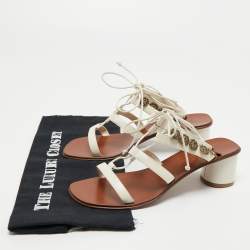 Pre Owned Dior White Leather Zodiac Ankle Tie Sandals Size 38
