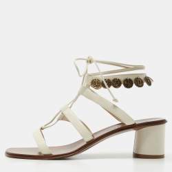 Pre Owned Dior White Leather Zodiac Ankle Tie Sandals Size 38