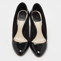 Dior Black Patent Leather Micro Cannage Heel Pumps Size 37