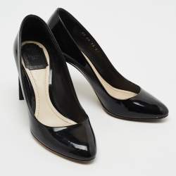Dior Black Patent Leather Micro Cannage Heel Pumps Size 37