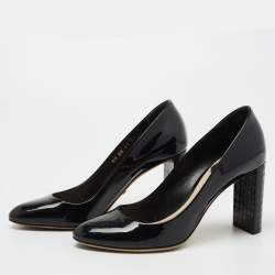Dior Black Patent Leather Micro Cannage Heel Pumps Size 37