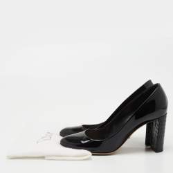 Dior Black Patent Leather Micro Cannage Heel Pumps Size 37