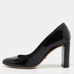Dior Black Patent Leather Micro Cannage Heel Pumps Size 37