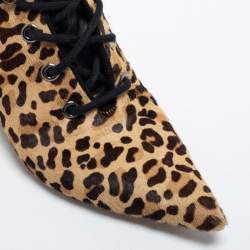 Dior Beige/Brown Leopard Print Calf Hair Ankle Length Boots Size 40