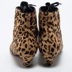 Dior Beige/Brown Leopard Print Calf Hair Ankle Length Boots Size 40
