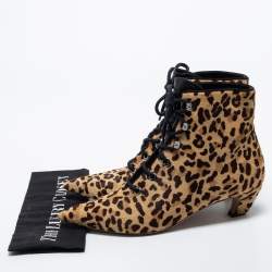 Dior Beige/Brown Leopard Print Calf Hair Ankle Length Boots Size 40