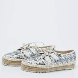 Pre Owned Dior Metallic Silver Woven Leather Espadrilles Size 40