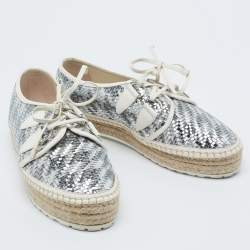 Pre Owned Dior Metallic Silver Woven Leather Espadrilles Size 40