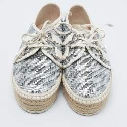 Pre Owned Dior Metallic Silver Woven Leather Espadrilles Size 40