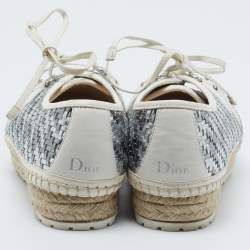 Pre Owned Dior Metallic Silver Woven Leather Espadrilles Size 40