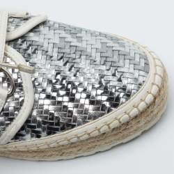 Pre Owned Dior Metallic Silver Woven Leather Espadrilles Size 40