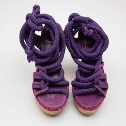 Dior Purple Suede and Python Leather Espadrilles Sandals Size 38