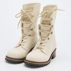 Dior Light Cream Leather Quest Tall Boots Size 39