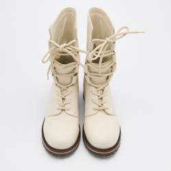 Dior Light Cream Leather Quest Tall Boots Size 39