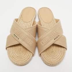 Dior Beige Fabric Criss Cross Flat Espadrilles Size 39.5