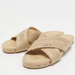 Dior Beige Fabric Criss Cross Flat Espadrilles Size 39.5