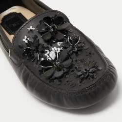 Dior Black Leather Embellished Slip On Loafers Size 40.5