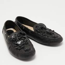 Dior Black Leather Embellished Slip On Loafers Size 40.5