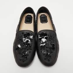 Dior Black Leather Embellished Slip On Loafers Size 40.5