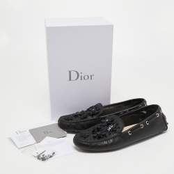 Dior Black Leather Embellished Slip On Loafers Size 40.5