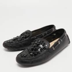 Dior Black Leather Embellished Slip On Loafers Size 40.5
