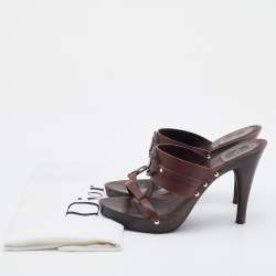 Dior Dark Brown Leather Wooden Heel Platform Sandals Size 37.5