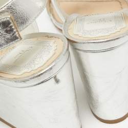 Dior White/Silver Leather CD Block Heel Ankle Strap Sandals Size 36