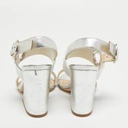 Dior White/Silver Leather CD Block Heel Ankle Strap Sandals Size 36
