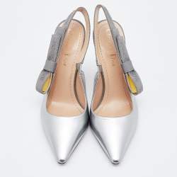 Dior Metallic Silver Leather J'Adior Slingback Pumps Size 36.5