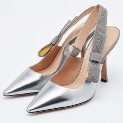 Dior Metallic Silver Leather J'Adior Slingback Pumps Size 36.5