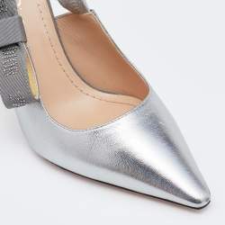 Dior Metallic Silver Leather J'Adior Slingback Pumps Size 36.5