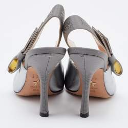 Dior Metallic Silver Leather J'Adior Slingback Pumps Size 36.5