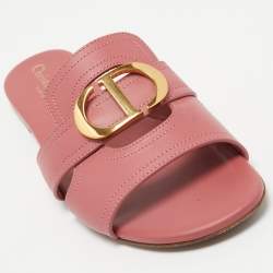 Pre Owned Dior Pink Leather 30 Montaigne Flat Slides Size 37.5