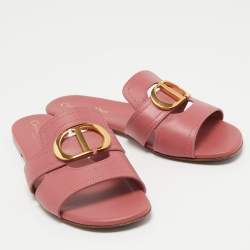 Pre Owned Dior Pink Leather 30 Montaigne Flat Slides Size 37.5