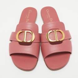 Pre Owned Dior Pink Leather 30 Montaigne Flat Slides Size 37.5