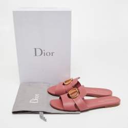 Pre Owned Dior Pink Leather 30 Montaigne Flat Slides Size 37.5