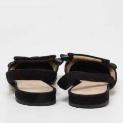 Dior Black/Beige Mesh And Suede Trim Polka Dot Bow Pointed Toe Slingback Mules Size 38