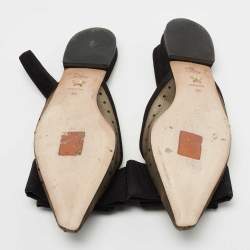 Dior Black/Beige Mesh And Suede Trim Polka Dot Bow Pointed Toe Slingback Mules Size 38