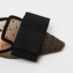 Dior Black/Beige Mesh And Suede Trim Polka Dot Bow Pointed Toe Slingback Mules Size 38