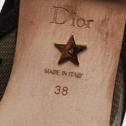 Dior Black/Beige Mesh And Suede Trim Polka Dot Bow Pointed Toe Slingback Mules Size 38