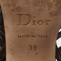 Pre Owned Dior Metallic Grey Leather Open Toe Caged Pumps Size 38
