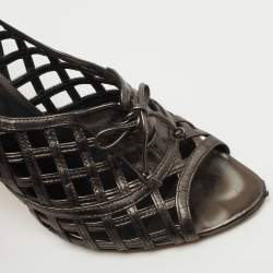 Pre Owned Dior Metallic Grey Leather Open Toe Caged Pumps Size 38