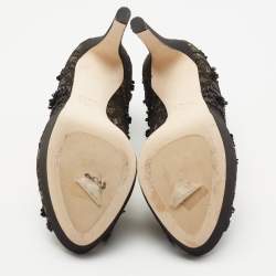 Pre Owned Dior Black Lace and Mesh Embellished Pampille Peep Toe Platform Pumps Size 37