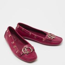Pre Owned Dior Magenta Leather CD Logo Loafers Size 38