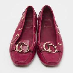 Pre Owned Dior Magenta Leather CD Logo Loafers Size 38